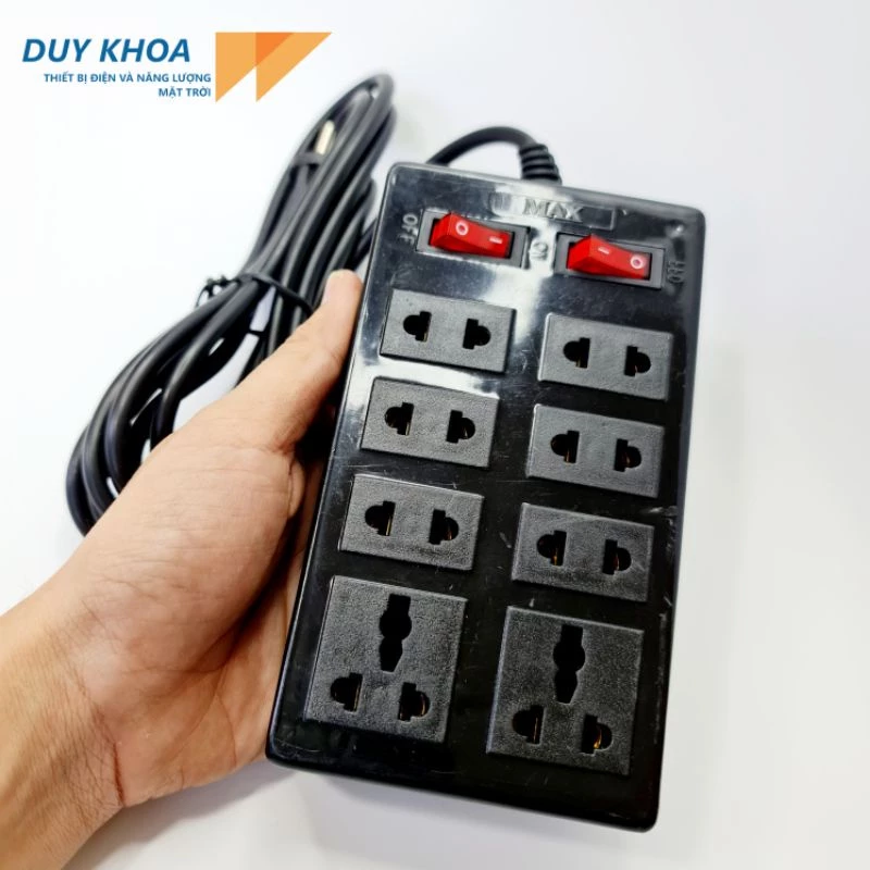 Ổ Cắm Điện 8 Lỗ Cắm Màu đen (2 Công Tắc) Có dây Vinamax
