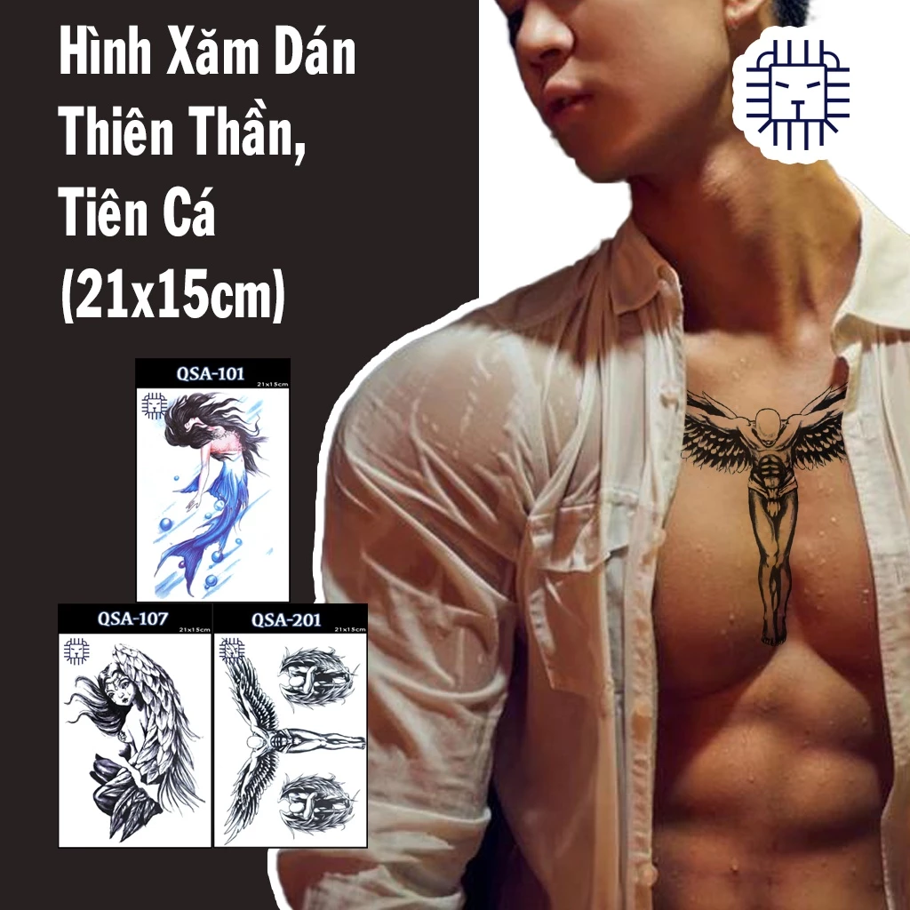 Hình Xăm Dán Đôi Cánh Thiên Thần, Tiên Cá Chụp Ảnh, Đóng Phim, Dễ Dàng Tẩy Xóa - Dùng 2-5 Ngày (21x15cm)