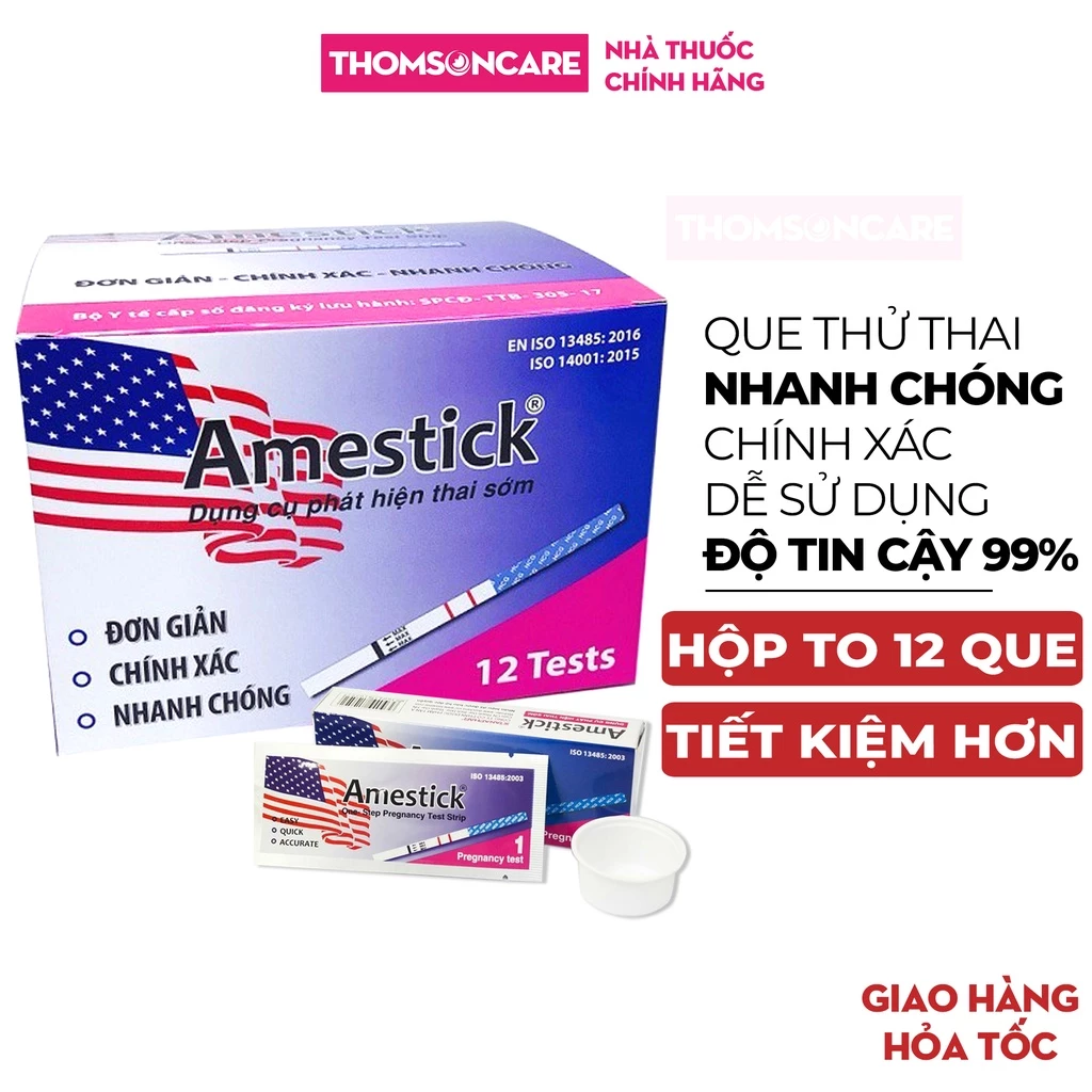 Que thử thai Amestick Tanaphar Hộp 12 que - dụng cụ phát hiện có thai sớm, nhanh chóng, chính xác, đơn giản