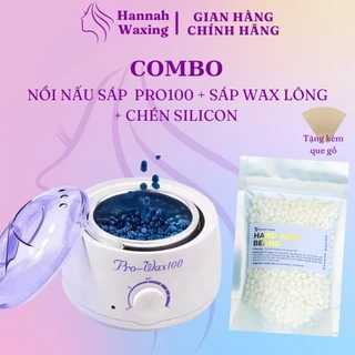 Combo Nồi Nấu Sáp Wax Lông Pro 100 + Sáp Wax Lông Cao Cấp + 5 Que Gạt Gỗ Lớn - Combo wax lông dùng được cho body, bikini