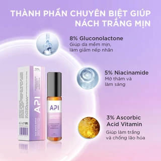 Serum giảm thâm nách, làm trắng nách API, lăn nách mờ thâm cấp ẩm 10ml, ngăn tiết mồ hôi khử mùi hôi nách