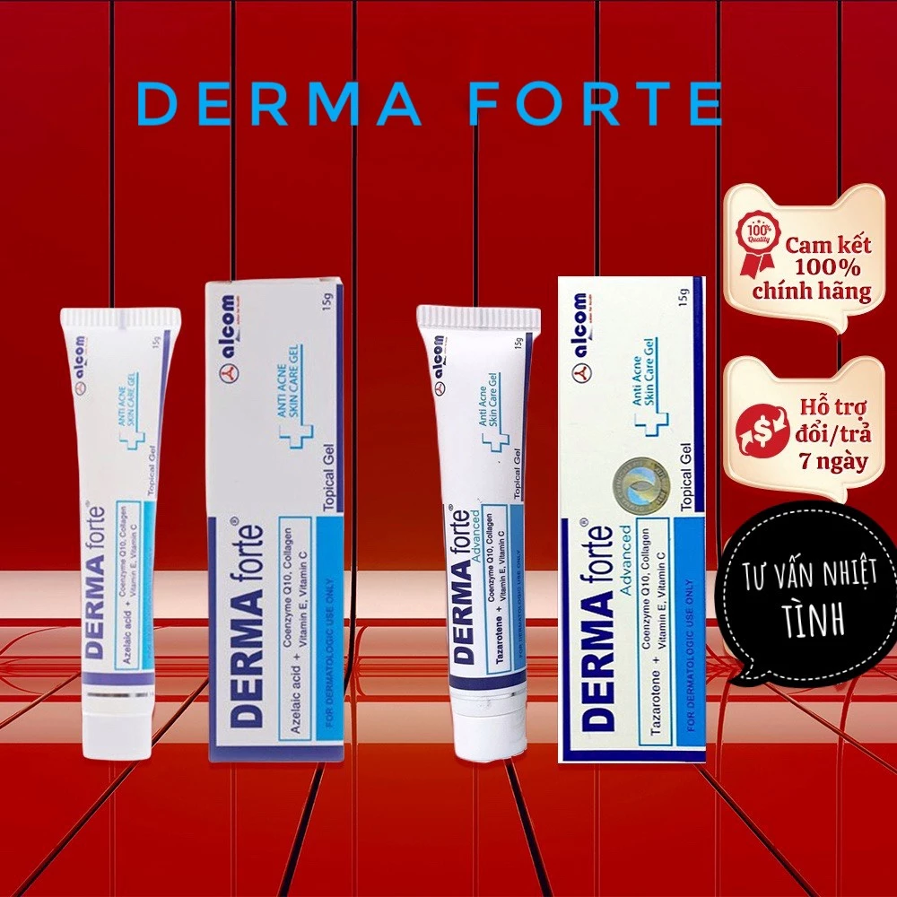 FREE SHIP Derma Forte 15g - Bản Thường / Advanced, Gel Giúp Giảm Mụn Trứng Cá, Ngừa Thâm, Mờ Sẹo, Dưỡng Da