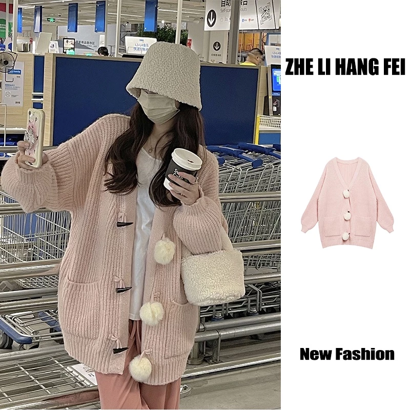 ZHELIHANGFEI Áo Khoác Cardigan Dệt Kim Tay Dài Dáng Rộng Kiểu Nhật Bản Dễ Thương