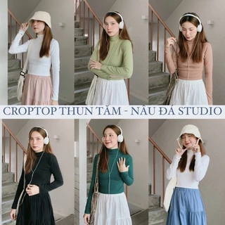 ÁO CROPTOP THUN TĂM CỔ CAO TAY DÀI (ảnh thật) - NÂU ĐÁ STUDIO.