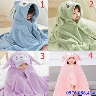 Khăn tắm Cotton dày siêu mềm mại thấm hút có mũ trùm đầu cho bé