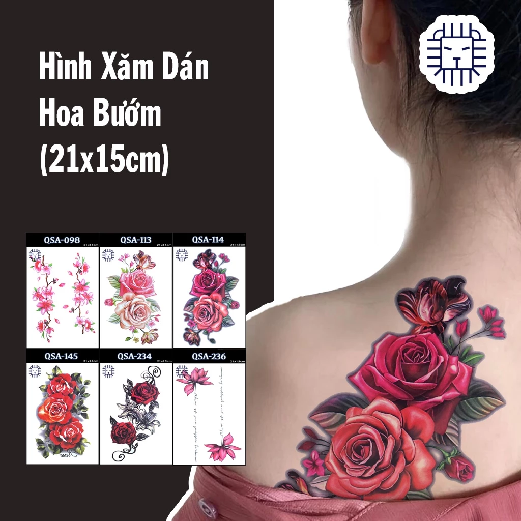 [Loại Ngắn Ngày] Hình Xăm Dán Hoa Hồng, Hoa Sen, Hoa Đào Chụp Ảnh, Đóng Phim, Dễ Dàng Tẩy Xóa - Dùng 2-5 Ngày (21x15 cm)