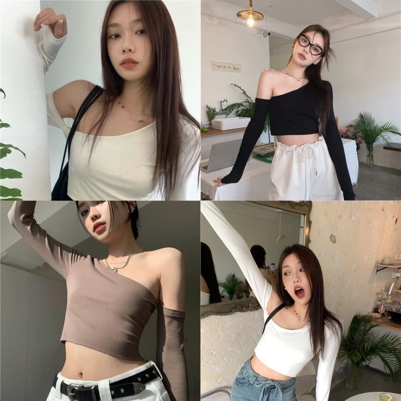 Áo Croptop dài tay trễ vai