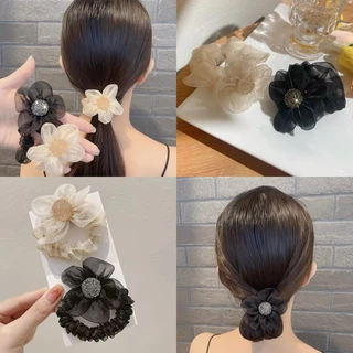 Dây Cột Tóc Bản Lớn Bằng Vải Organza Họa Tiết Hoa Hướng Dương Lấp Lánh Phong Cách Hàn Quốc Cho Nữ