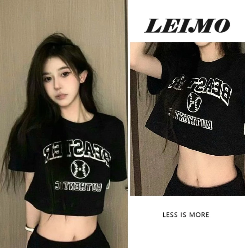 Áo Thun croptop Tay Ngắn Màu Đen Thời Trang Cho Nữ