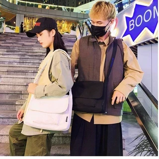 Túi tote giá rẻ vải canvas đeo chéo đi hoc unisex phong cách ulzzang, túi chéo nam nữ nắp trơn