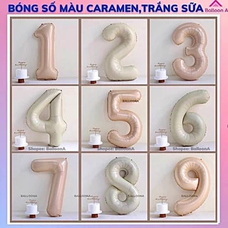 Bóng số tuổi sinh nhật màu kem, nâu caramen size 32" 70cm,bóng tim sao happy birthday màu nâu