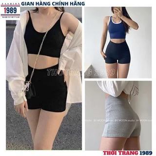 Quần legging đùi nữ nâng mông 1989 lưng cạp cao Biker thun co dãn dạng ngố lửng ôm body bó mặc nhà tập gym yoga