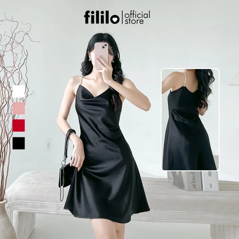 FILILO Váy Ngắn Cổ Đổ 2 Dây Ngọc Darli Dress Vải Lụa Đầm dự tiệc Form chuẩn Thiết kế Cao cấp