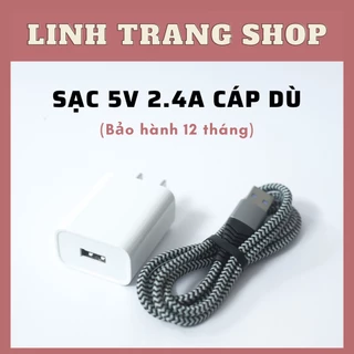 Củ Sạc USB 5V 2.4A + Cáp Sạc Bọc Dù Usb 3A (Bảo Hành 1 Năm)