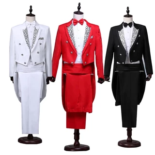 Nam Tailcoat Jacquard Ve Áo Đuôi Áo Sân Khấu Ca Sĩ Cosplay Trang Phục Cưới Chổi Prom Tuxedo Đầm Phù Hợp Với