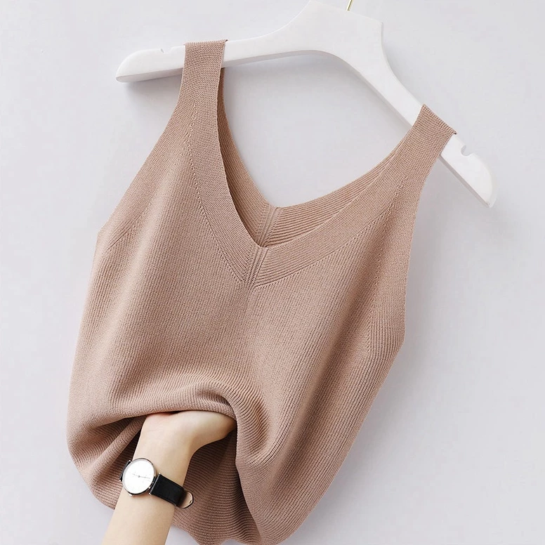 YAYUAN V-Neck Sling Vest cho phụ nữ kaki