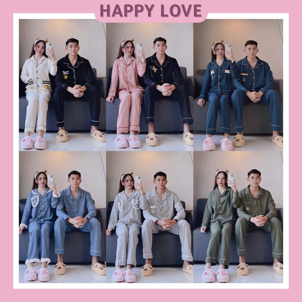 Đồ Bộ Ngủ Đôi Nam Nữ Pijama Mặc Nhà Dài Tay Thu Đông Hàng QUẢNG CHÂU Chất Cotton Cao Cấp HAPPYLOVE H068