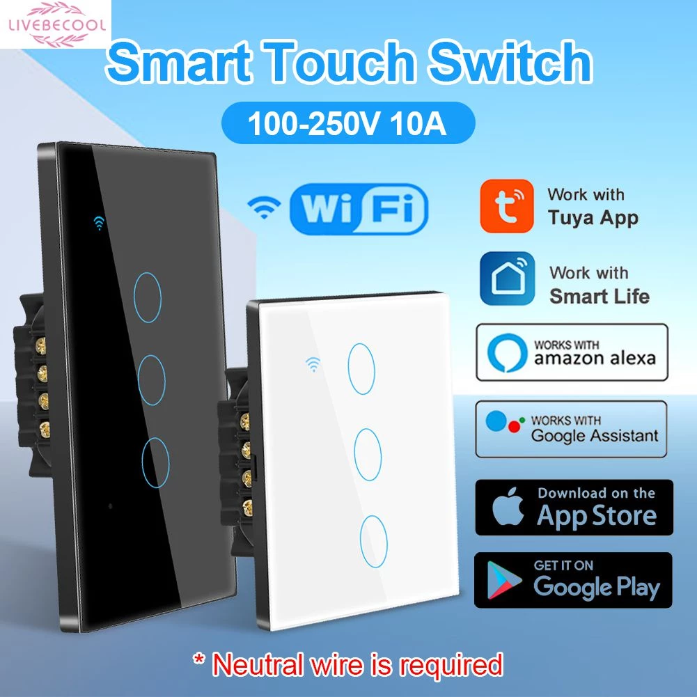 Tuya Công Tắc Thông Minh Wifi Công Tắc Đèn Tường Gắn Tường Eu/Us 1/2/3/4 Điều Khiển Từ Xa Cảm Ứng/Giọng Nói/Ứng Dụng 86/120 Loại Livebecool
