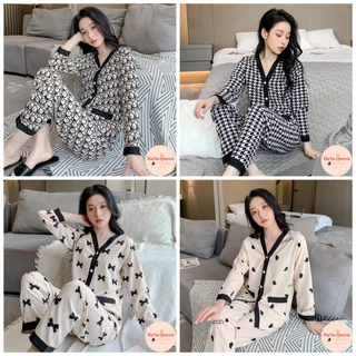 Bộ đồ pijama dài tay quần dài chất cotton lụa siêu mát (Có Sẵn Hàng)