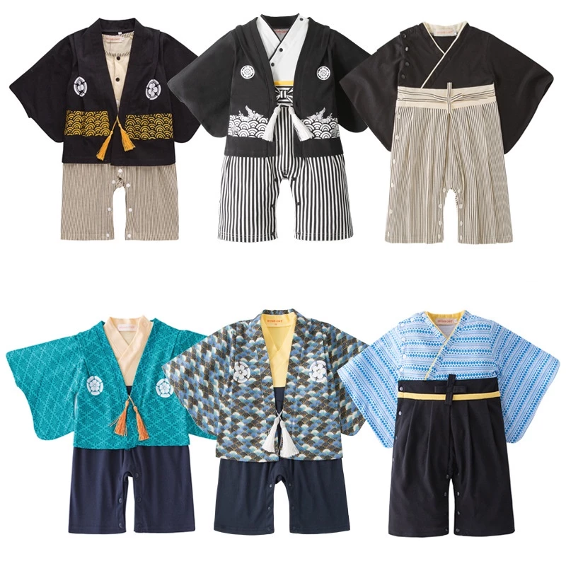 Bộ Áo Liền Quần Tay Dài Kiểu Kimono Nhật Bản Dễ Thương Cho Bé Trai