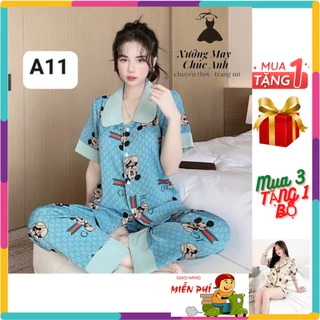 [ COMBO 3 BỘ] Bộ ngủ nữ pijama cổ sen tay ngăn quần dài mềm mát - đồ mặc nhà thời trang-xuongmaypijamachucanh