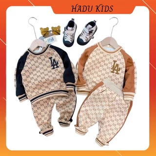 Bộ thu đông bé trai, bộ dài tay cho bé nỉ da cá L A - HADU KIDS 7 - 28 kg