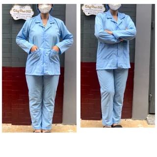 Bộ quần áo thực phẩm tay dài màu xanh, Bộ quần áo công nhân vệ sinh tay dài màu xanh