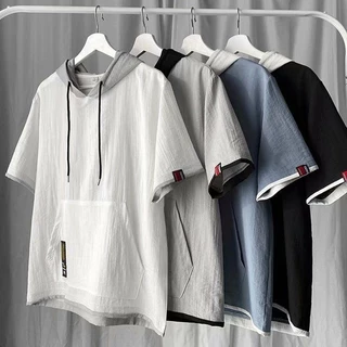 Áo Hoodie Ngắn Tay Dáng Rộng Thời Trang Mùa Hè Phong Cách Nhật Bản Dành Cho Nam