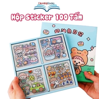 Hộp 100 Tấm Sticker Dễ Thương Cute Nhãn Dán Trang Trí Sổ Điện Thoại Laptop Bình Nước Làm Quà Tặng Sinh Nhật Cho Bé-STK10