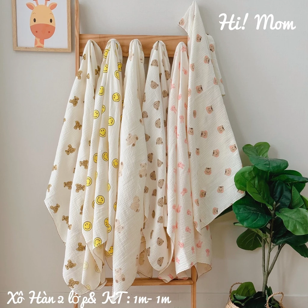 Khăn Tắm Xô Muslin Hi Mom 2 Lớp Siêu Mềm Đa Năng Có Thể Làm Chăn Cho Bé Sơ Sinh