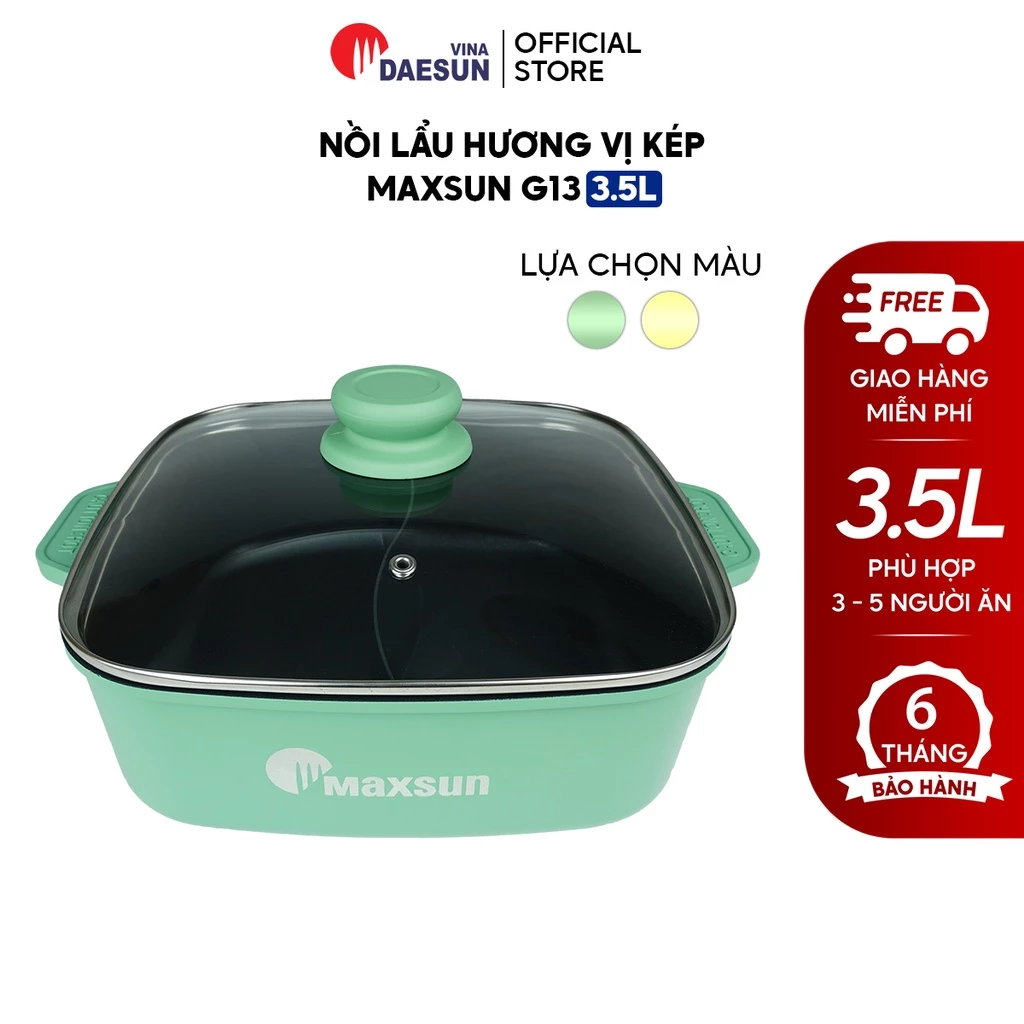 Nồi Lẩu Hương Vị Kép Maxsun G13 - Dung tích 3.5L | 2 Ngăn | Chống Dính 3 Lớp