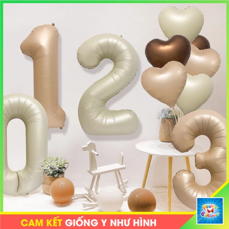 [Tặng Kèm Đồ Bơm] Bóng số tuổi sinh nhật, nâu caramen size 32" 80cm, bóng tim sao happy birthday trang trí sinh nhật