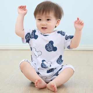 Bộ Áo Liền Quần Bằng cotton Tay Ngắn In Hoạt Hình Dành Cho Bé Trai Gái 0-2 Tuổi