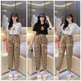 Set bộ đồ thun nữ áo croptop mix quần dài bo chun họa tiết chuột mickey siêu xinh, cute dành cho các nàng ở nhà, đi chơi