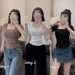 Áo thun ôm cổ vuông rúm 2 bên, Áo kiểu dáng ôm sexxy AT6419 - NhiNhi Shop