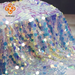 Mã hóa 18mm sequins lưới vải vàng bạc hạt sequin vải lưới May DIY Trang trí đám cưới Sân khấu Vải nền 45x130cm TJ9308