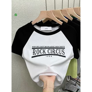 Áo kiểu croptop tay ngắn màu đen in chữ rock cực xinh , chất thun bozip mềm mịn