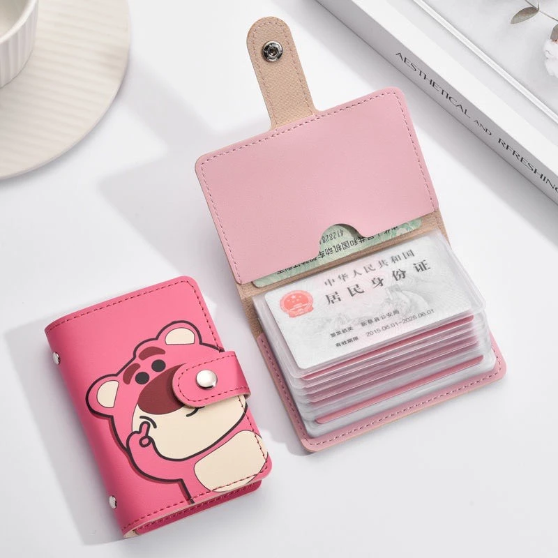 Combo 10 Ví mini đựng thẻ nhiều ngăn hoạ tiết Gấu dâu đáng yêu Loại Khóa Bấm