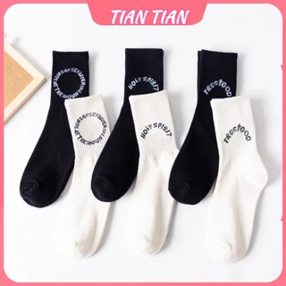 TIANTIAN T057 Vớ cotton Cổ Cao In Chữ Phong Cách hip hop Đường Phố Hàn Quốc Thời Trang Cho Nam Và Nữ