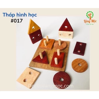 Đồ chơi gỗ an toàn - Tháp hình học - Màu sắc gỗ tự nhiên - GD Steiner