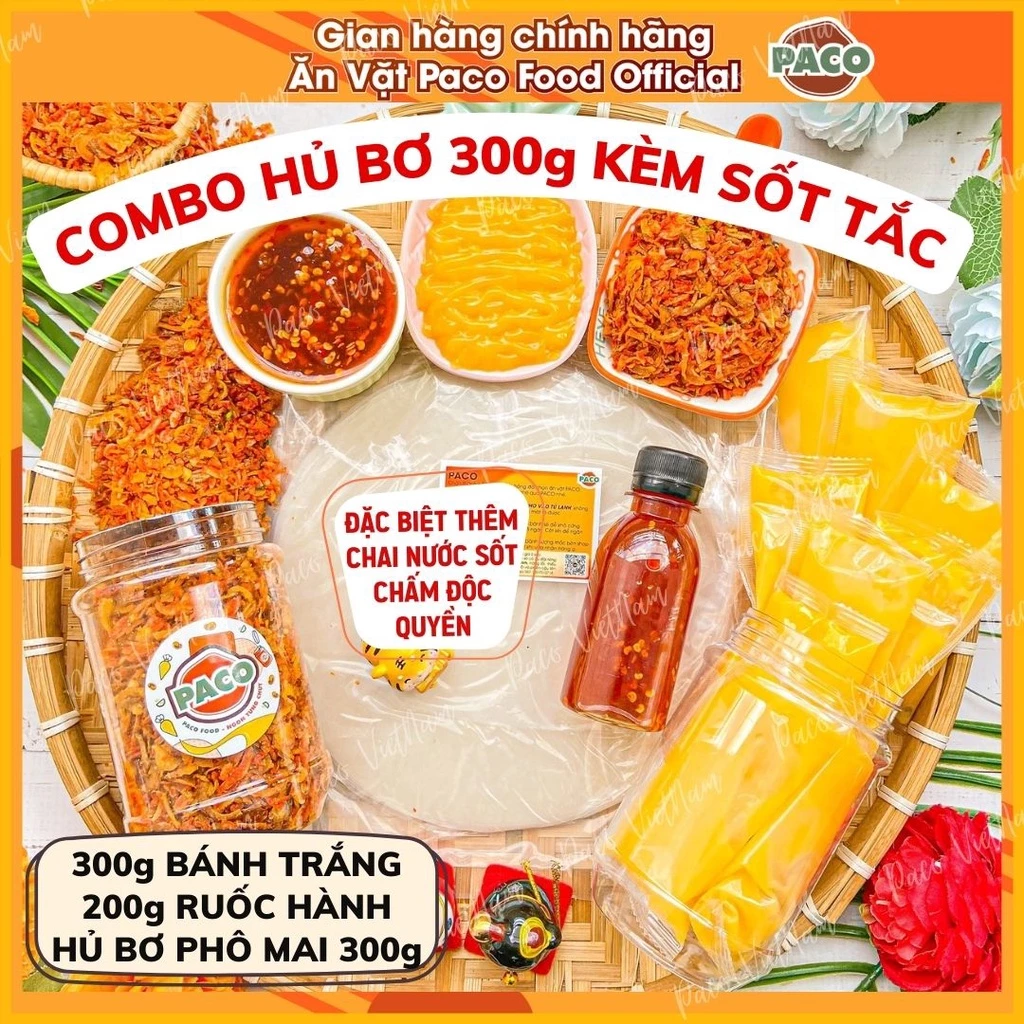 combo hủ bơ phô mai paco food kèm bánh tráng phơi sương muối ruốc hành phi cùng tuýp bơ siêu béo độc quyền