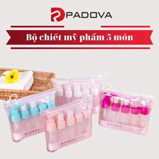 Bộ Chiết Mỹ Phẩm Du Lịch 5 Món Nhỏ Gọn, Tiện Lợi Kèm Túi Zip Siêu Xinh PADOVA 4002