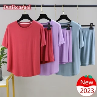 Bộ Đồ Ngủ Tay Ngắn Cổ Tròn Bằng Vải Cotton Mỏng Thời Trang Xuân Hè Hàng Mới 2023 Dành Cho Bạn Nữ