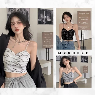 M196. Áo 2 dây có mút ngực croptop in chữ cá tính, áo kiểu nữ đẹp sang chảnh 2023 (có sẵn - miễn ship)