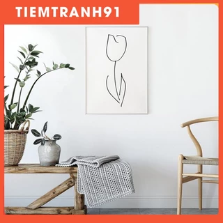 Tranh treo tường | Tranh Minimal art inspired by FRINGE, Abstract Line Art, White Tulip, Black and White Poster