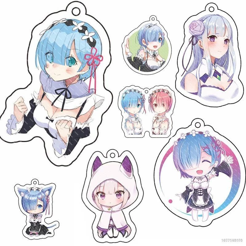 Si Re Zero Móc Chìa Khóa Acrylic Hai Mặt In Hình Anime Rem Ram Subaru Emilia Làm Quà Tặng