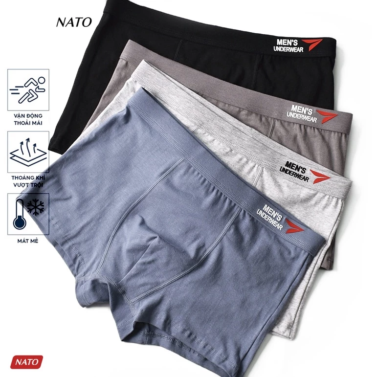 Combo 4c Quần Lót Nam Nato Caps Thun Lạnh Trơn Dày Dặn Cao Cấp Dáng Boxer Đùi Thể Thao Không Viền