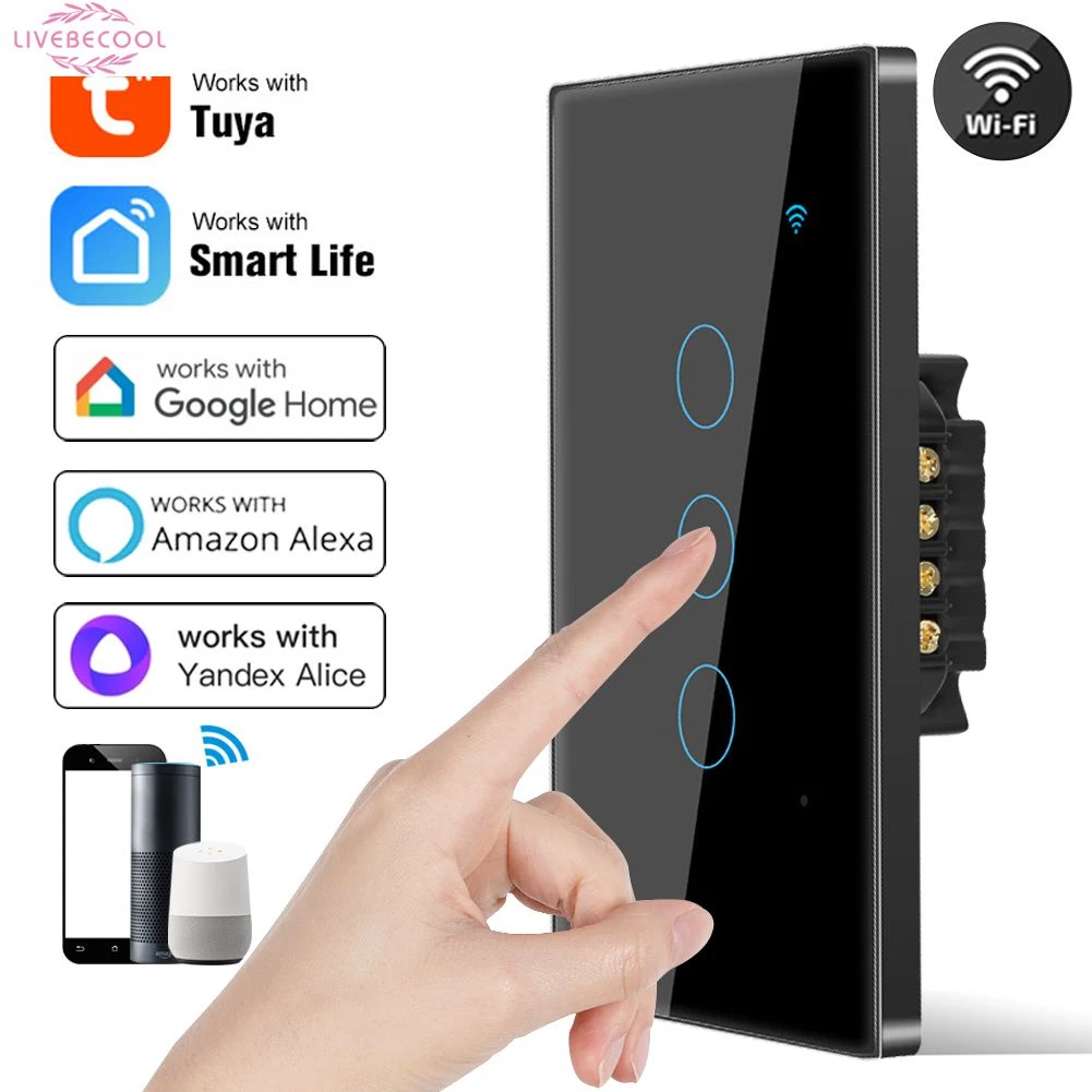 Công Tắc Cảm Ứng Thông Minh Không Có Ổ Cắm Wifi Tuya Trung Tính 110-240V 10a Tấm Kính Alexa Tuya Google Livebecool