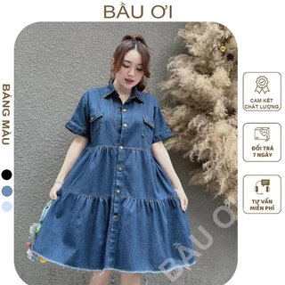 [BAUOII V205] VÁY BẦU JEANS CỔ SƠ MI DÁNG BABYDOLL NĂNG ĐỘNG TRẺ TRUNG - ĐẦM BẦU CÔNG SỞ MÙA HÈ ĐẸP