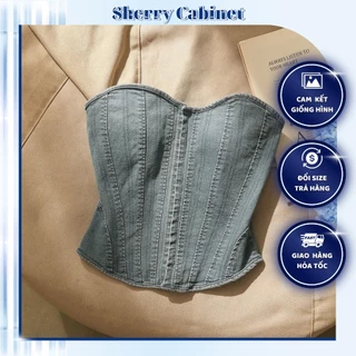 Áo corset áo yếm đan dây buộc dọc phong cách ngọt và cay kiểu Pháp